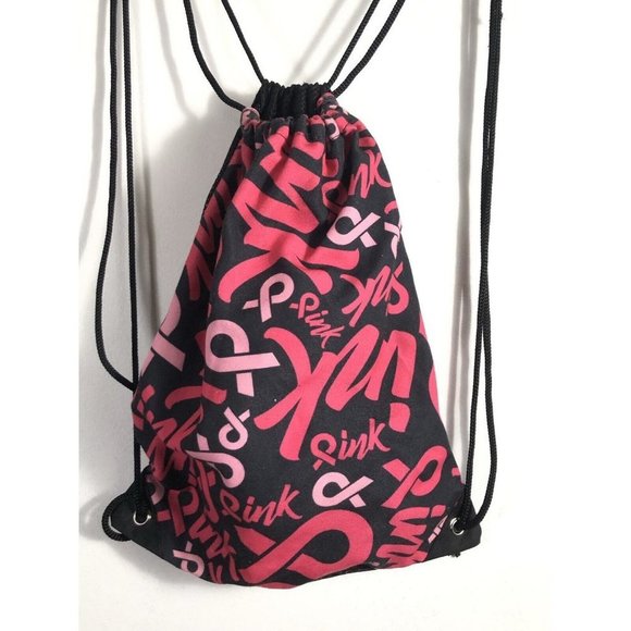 Victoria's Secret | Bags | Victorias Secret Pink Black Drawstring Gym ...